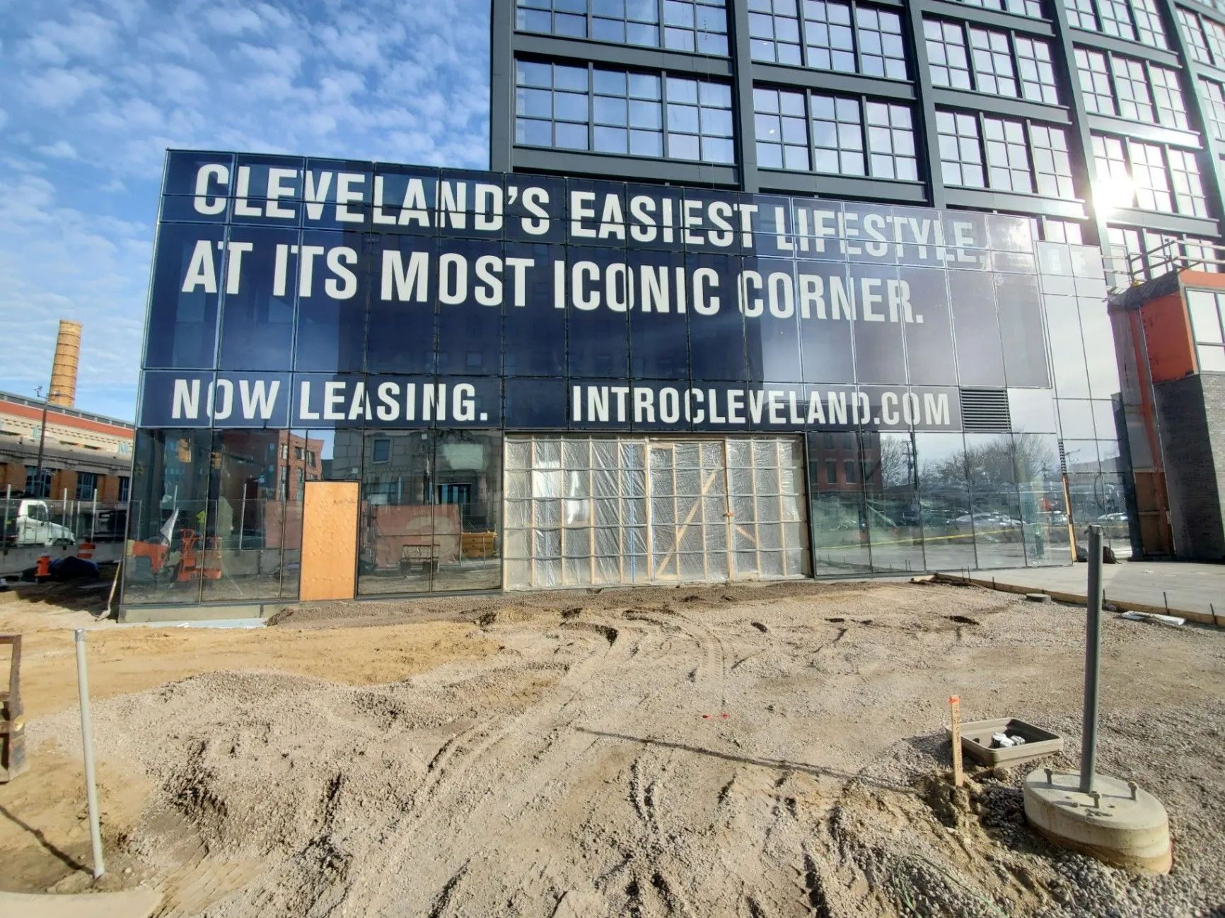 Large perforated window graphics on a Cleveland storefront